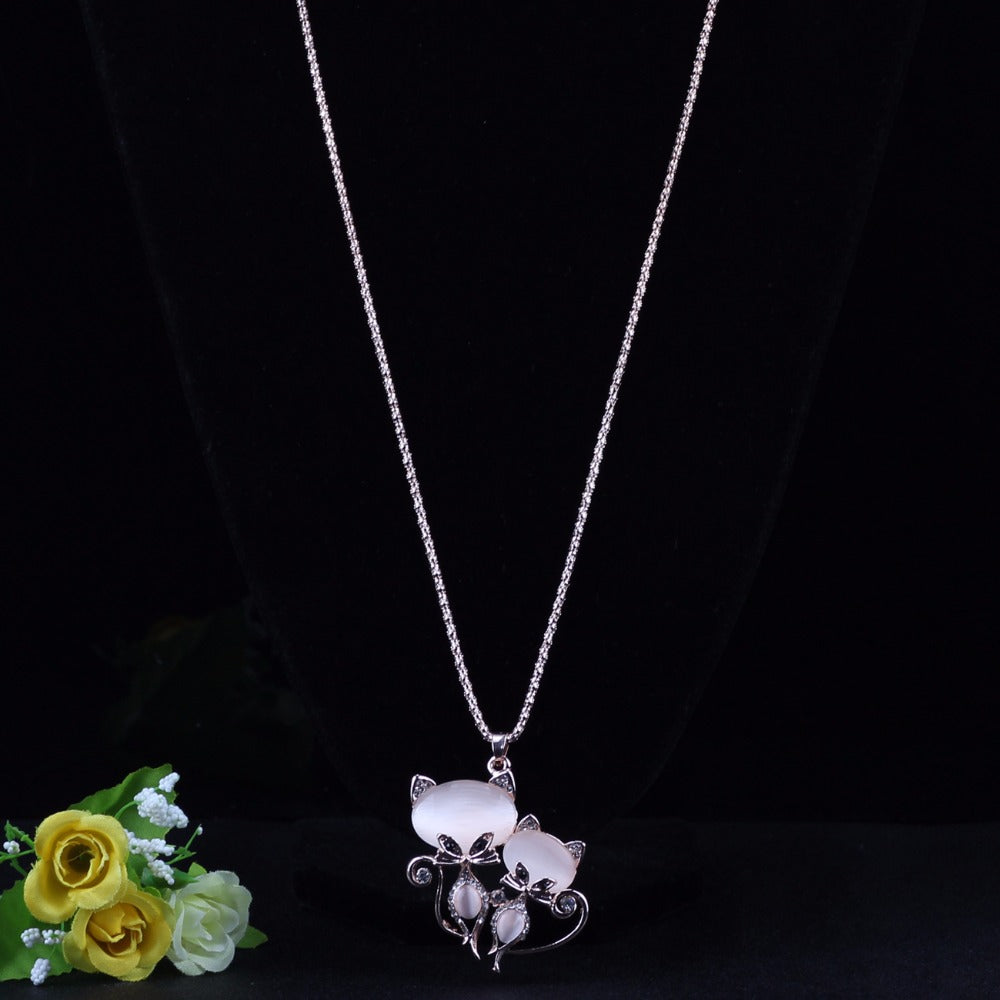 Cute Cat Crystal Chain Choker