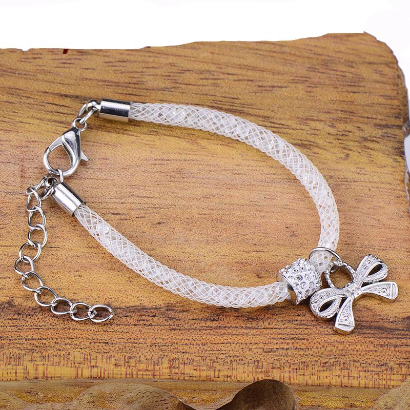 Lovely Bow White Mesh Charm Bracelet