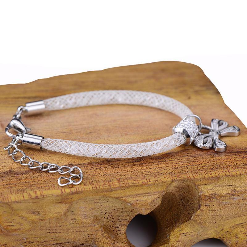 Lovely Bow White Mesh Charm Bracelet