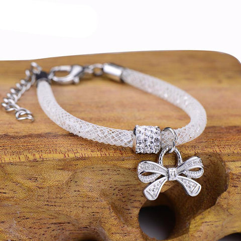Lovely Bow White Mesh Charm Bracelet