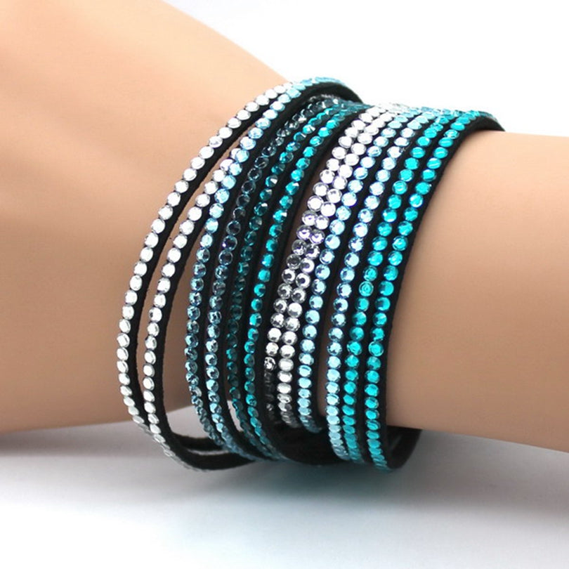 Multi Color Crystal Leather Bracelets